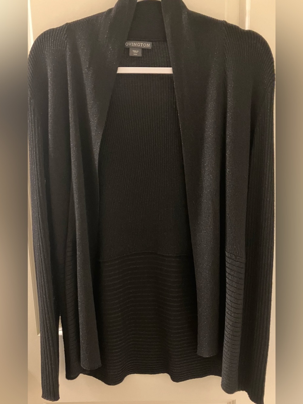 Covington Women’s Black Shimmer Open Front Cardigan Ribbed Knit Sweater Medium